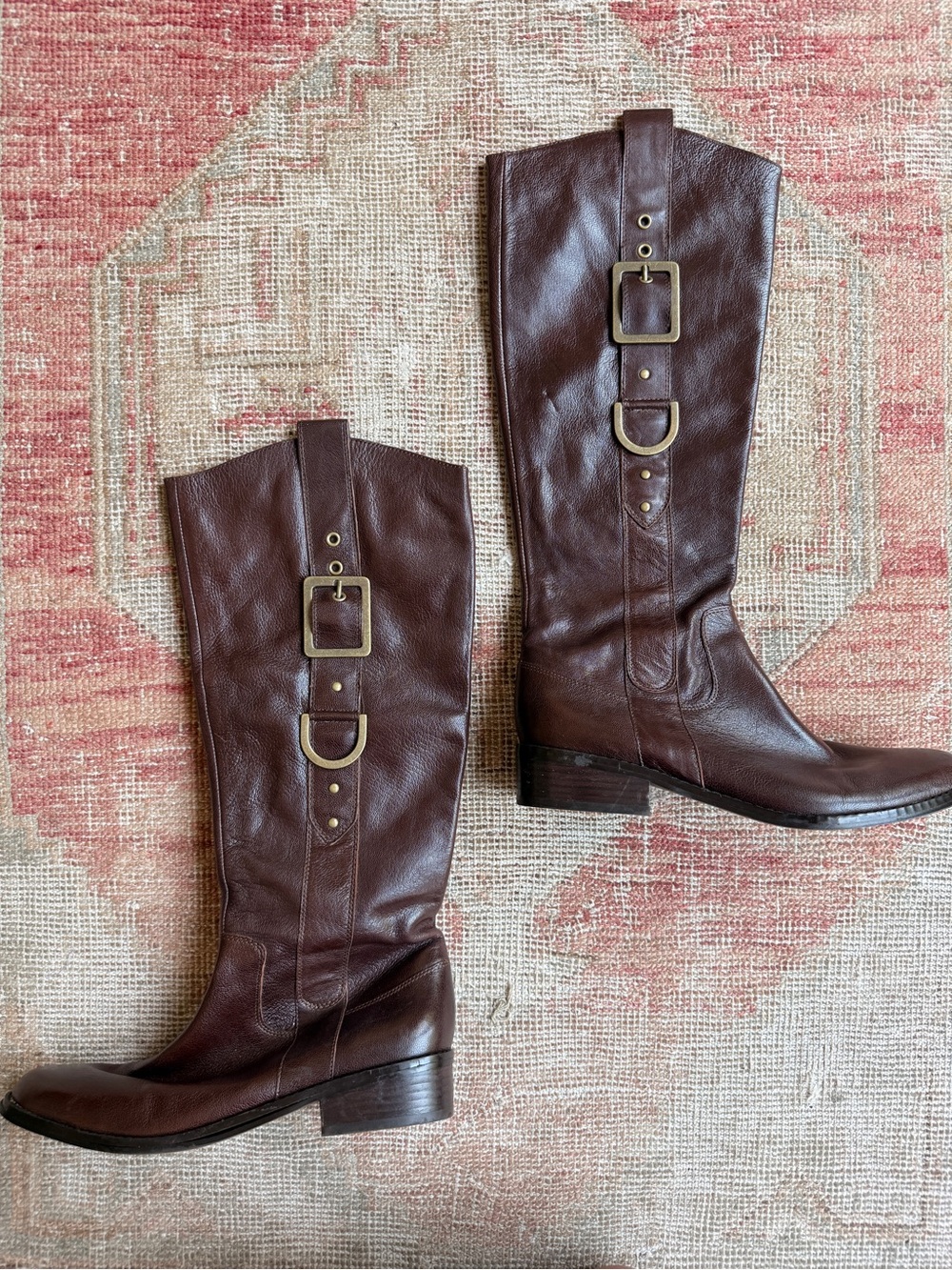 INC International Concepts Dark Brown Leather Knee-High Buckle Riding Boots